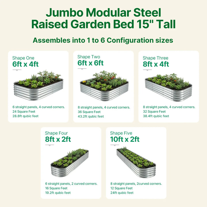 Jumbo Modular Steel Raised Garden Bed 15" Tall