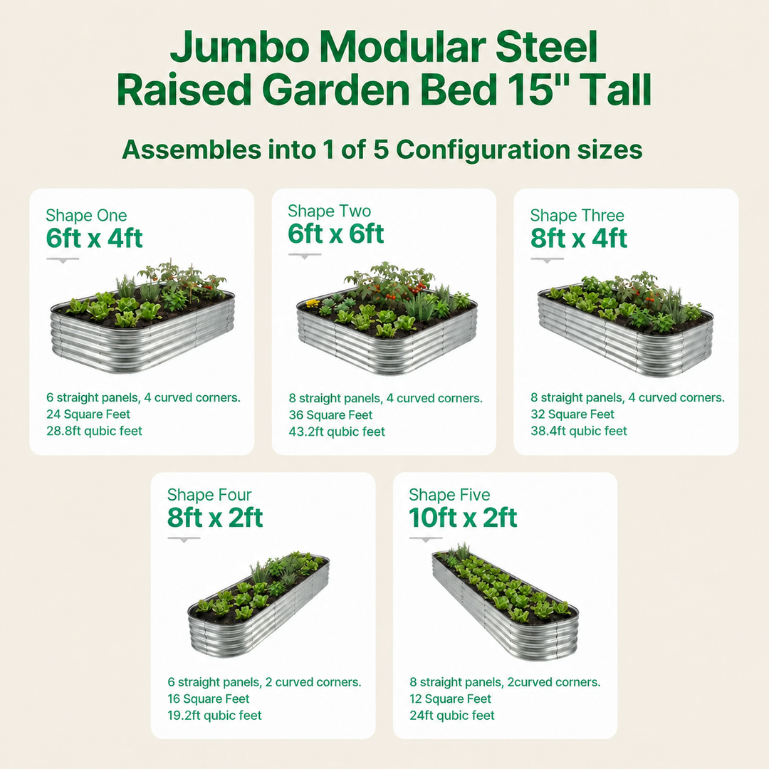 Jumbo Modular Steel Raised Garden Bed 15" Tall