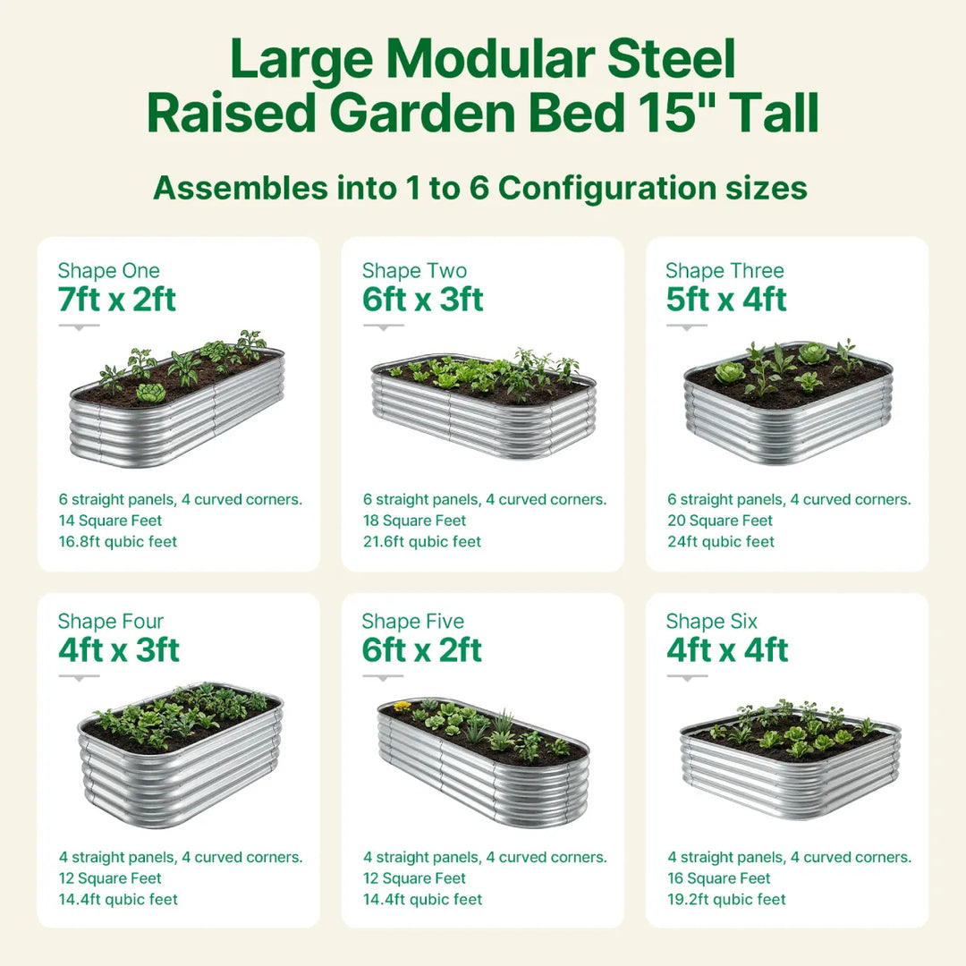 Large Modular Steel Raised Garden Bed 15" Tall
