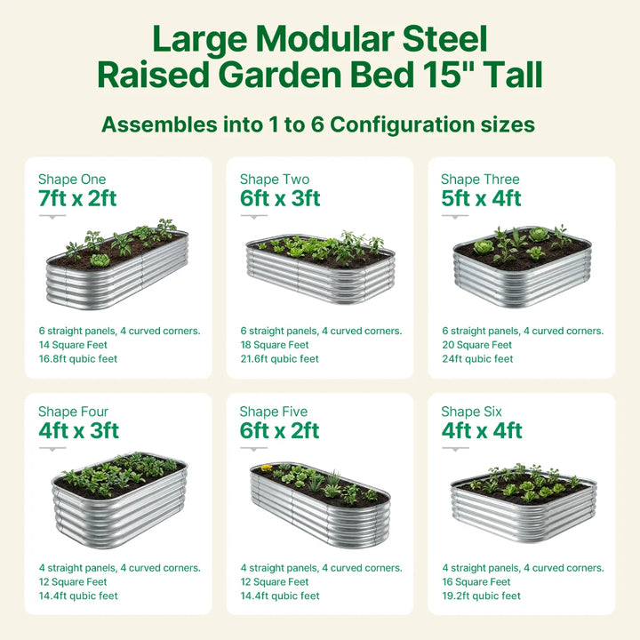 Large Modular Steel Raised Garden Bed 15" Tall