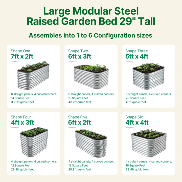 Large Modular Steel Raised Garden Bed 29" Tall