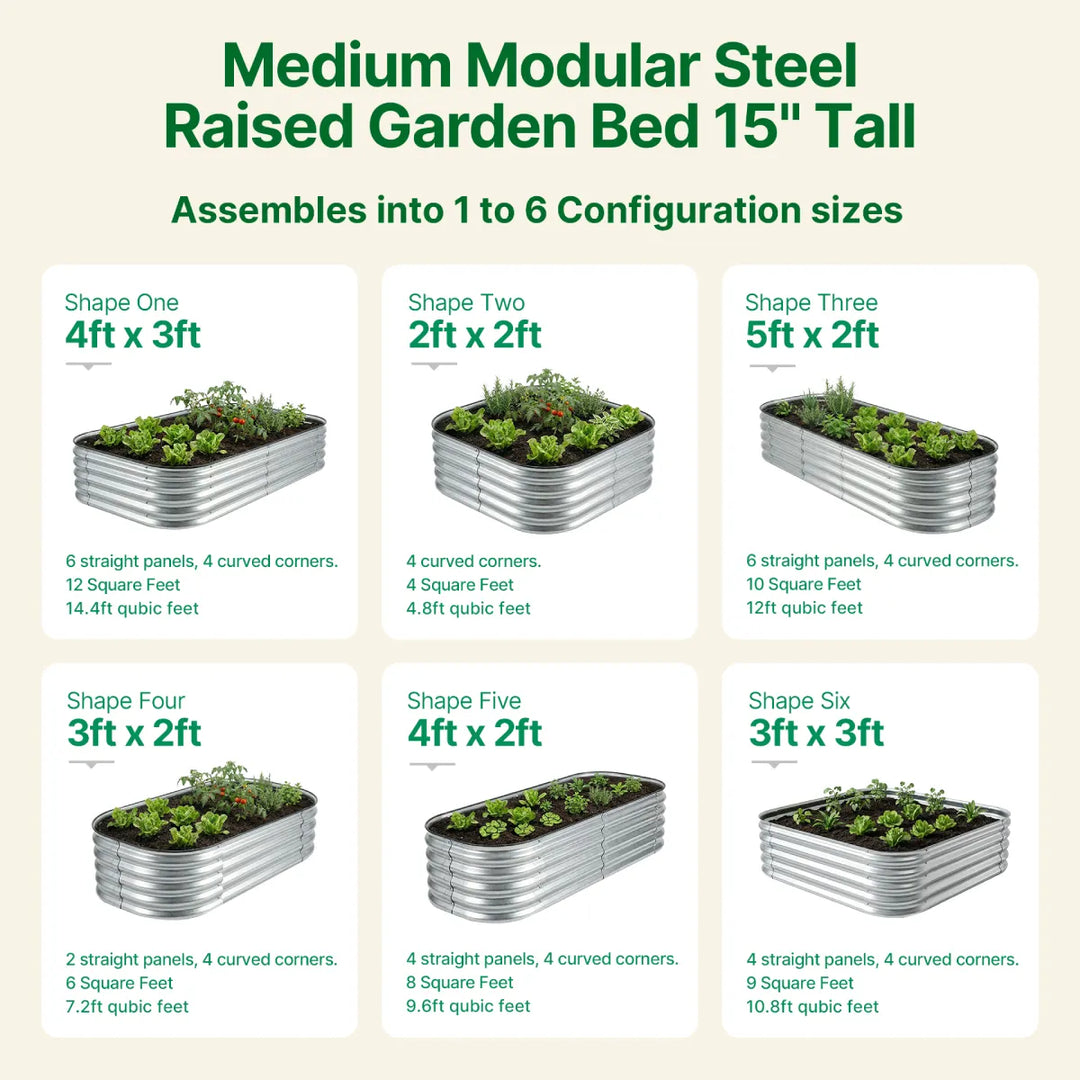 Medium Modular Steel Raised Garden Bed 15" Tall