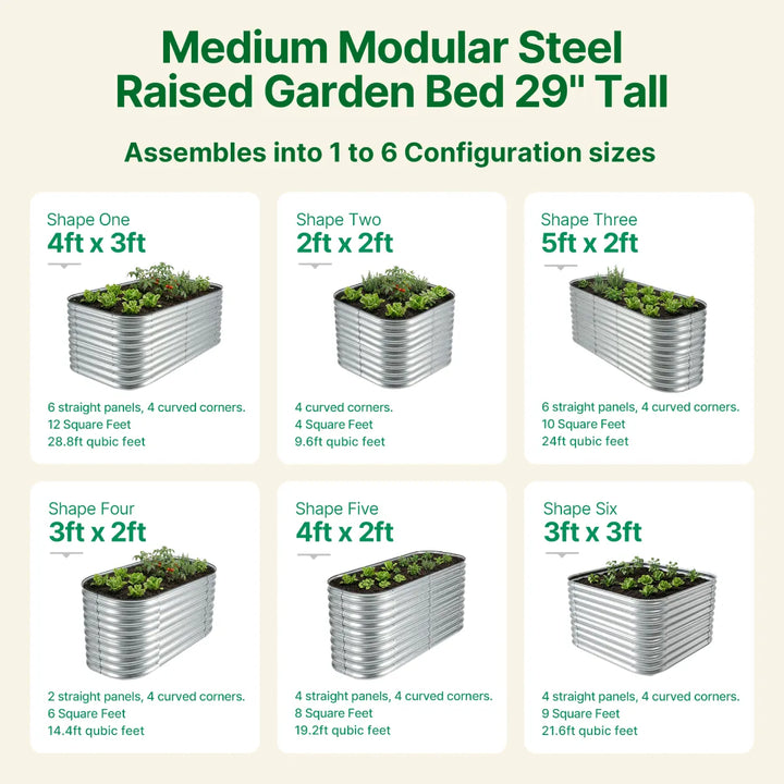 Medium Modular Steel Raised Garden Bed 29" Tall