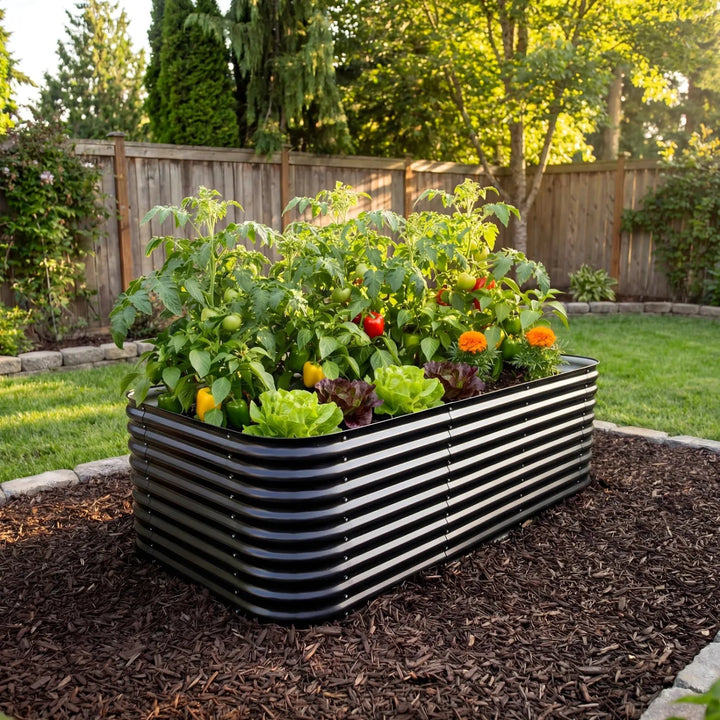 black metal raised garden bed