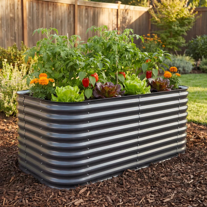 Tall black raised garden bed