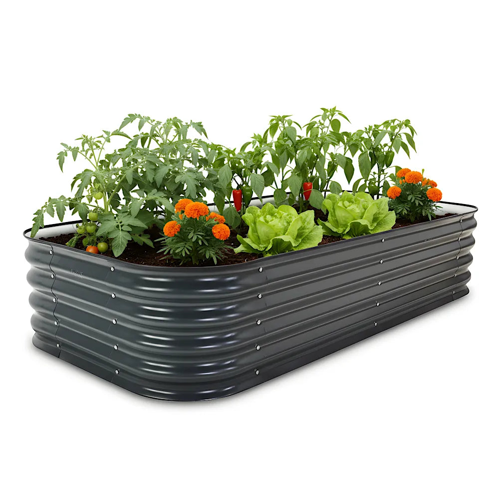 15" slate grey metal raised garden bed