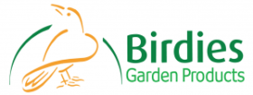 Logo of Birdies Garden Products with a stylized bird and green text.