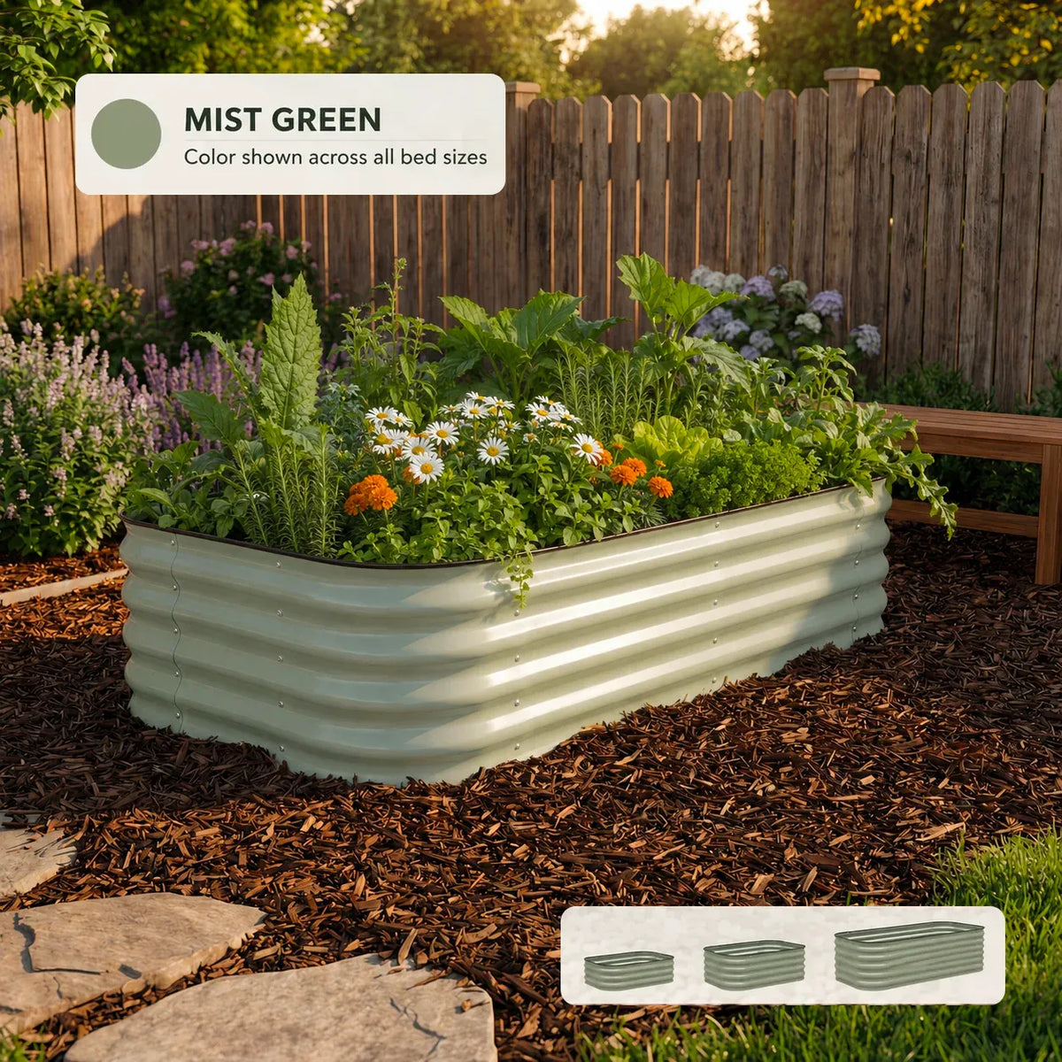 Mist Green Metal Raised Garden Bed